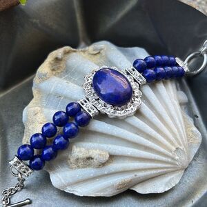 NIB Lapis Lazuli Stone Double Strand Bracelet, Silver